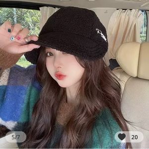 Faux Fur Bucket Hat with Letter Embroidered Winter Warm Fisherman Cap